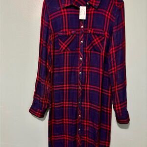 Maurices Navy and Red Plaid Shirt Dress